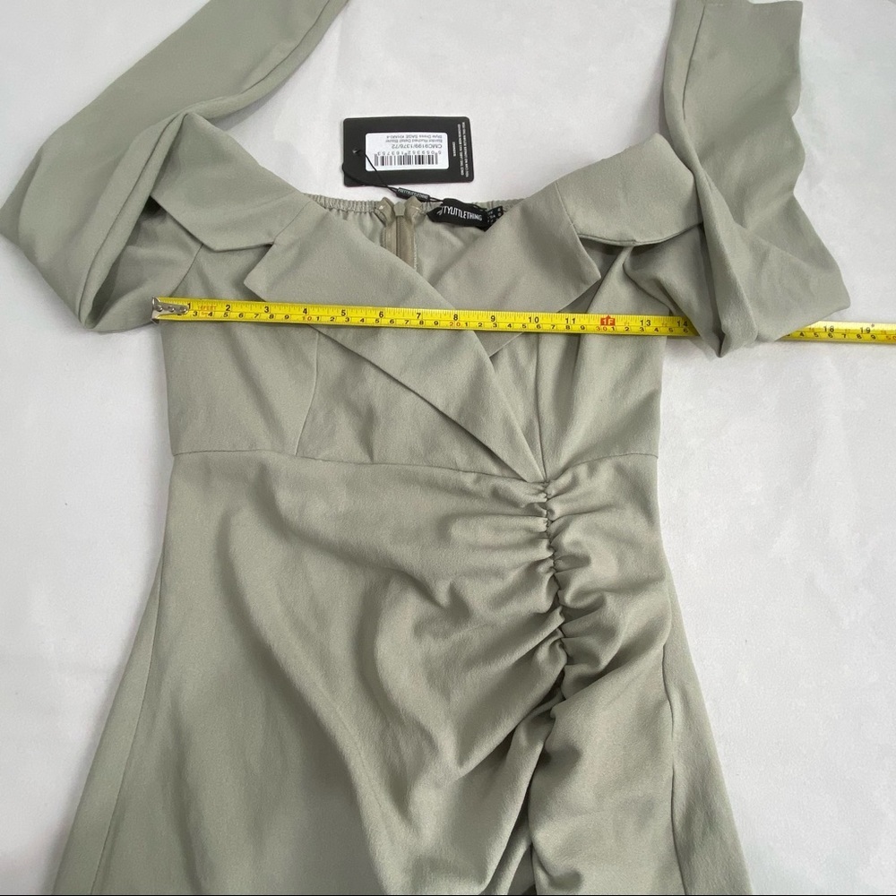 NEW PRETTYLITTLETHING Sage Khaki Bardot Ruched Detail Blazer Dress. Size 0 - Picture 9 of 10